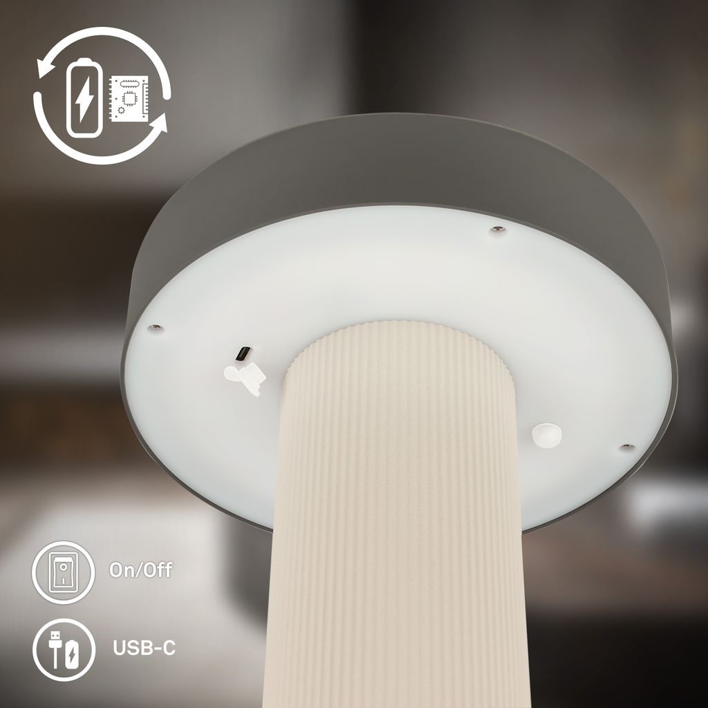Bito Table Lamp - 3W, 300lm, Cordless, LED, Dimmable, Warm White, Off White Anthracite