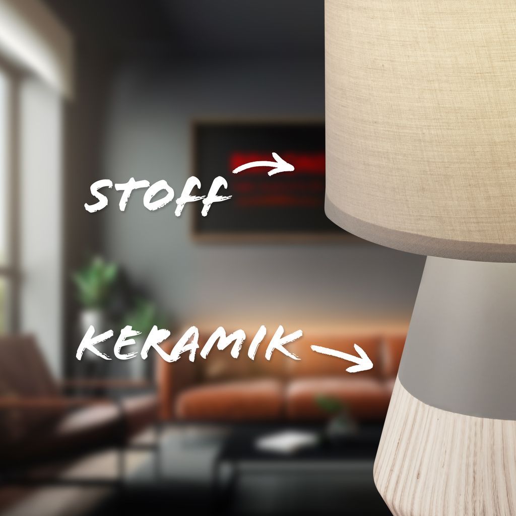 Linda Tischlampe - mit Schalter, Keramik, E14 Fassung, Grau-Holzoptik