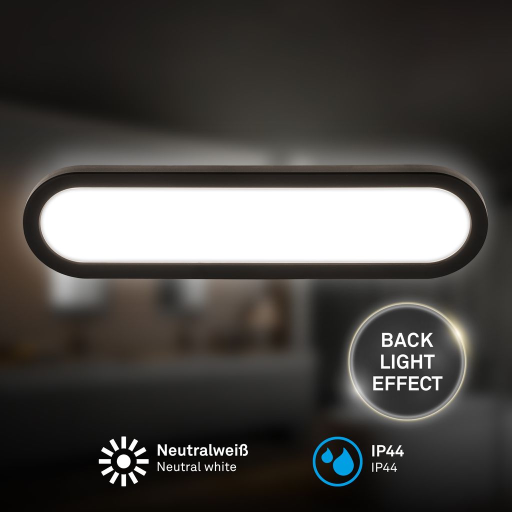 Pil Spiegelleuchte - 10W, 1200lm, LED, Backlight, 35cm, Neutralweiß, Schwarz