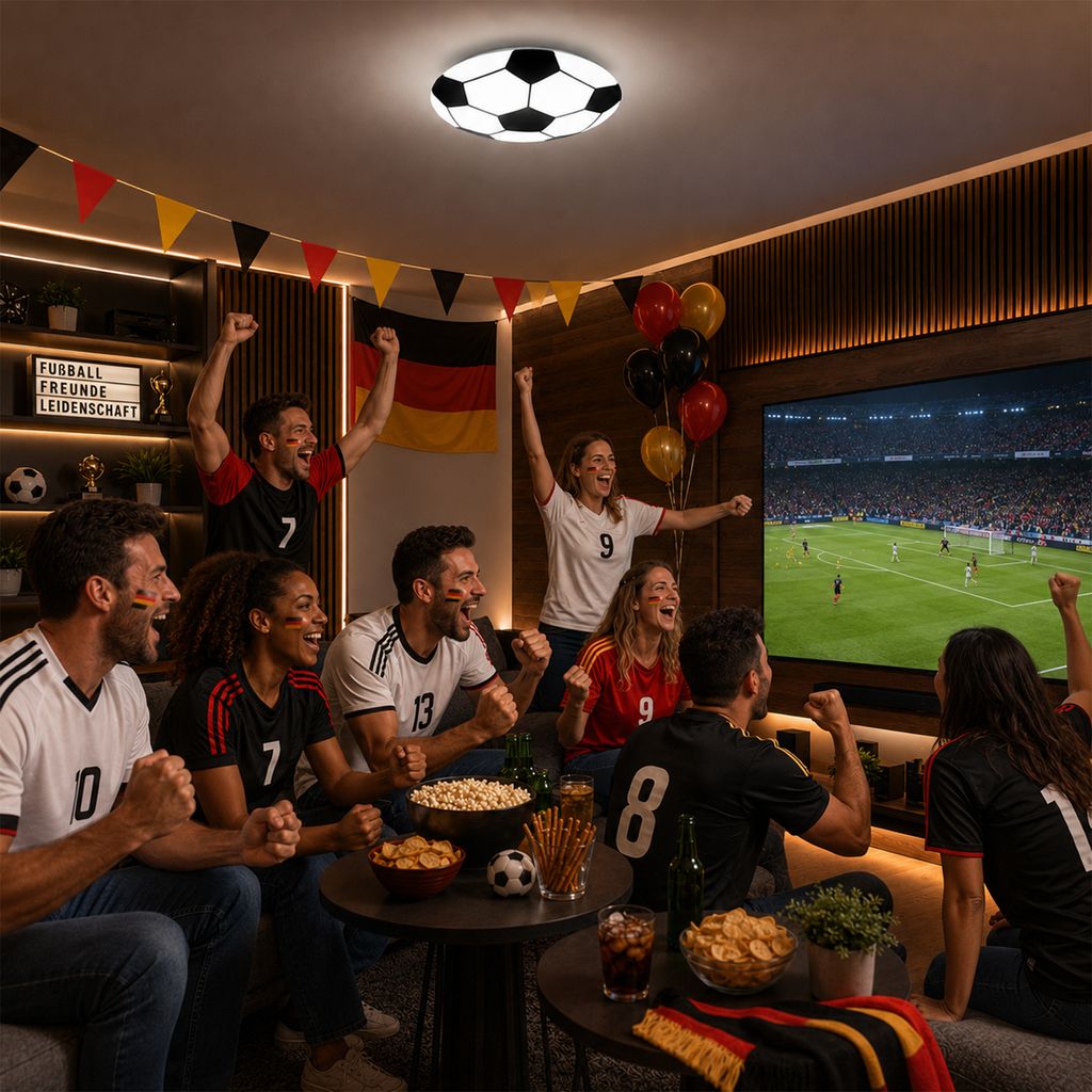 Soccer LED ceiling light, football motif, 4000K, black and white colour