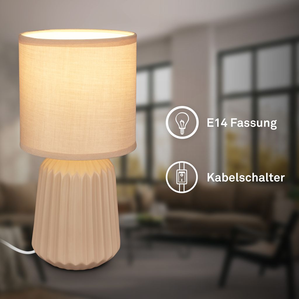 Dora Tischlampe - mit Schalter, Keramik, E14 Fassung, Beige
