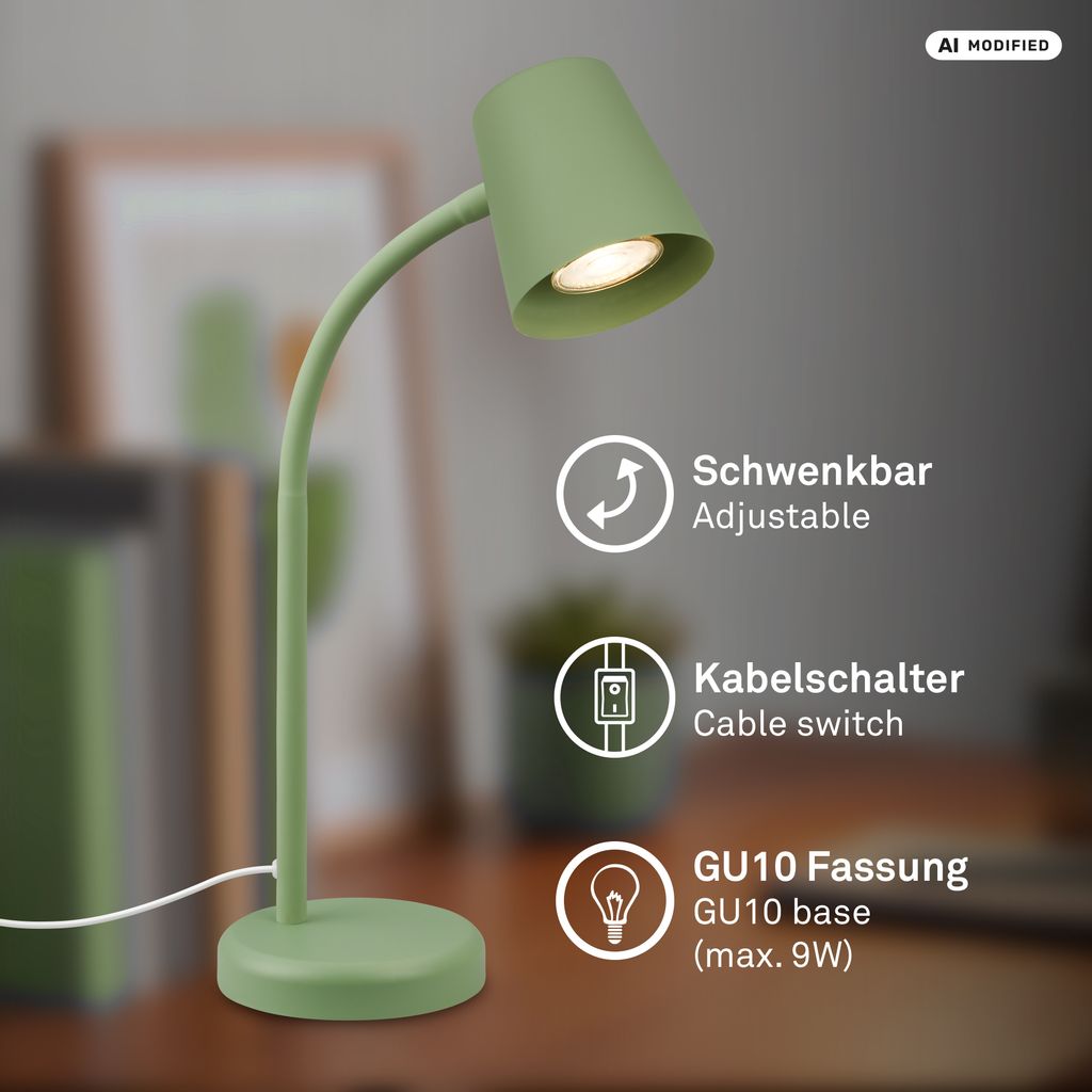 Tischleuchte, 38,5 cm, 1x GU10, max. 9W, lindgrün