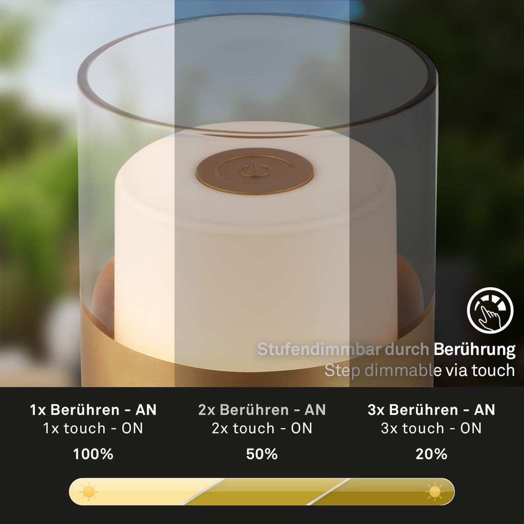 LED Akku-Tischleuchte, 10 cm, 2W, 150lm, goldfarben