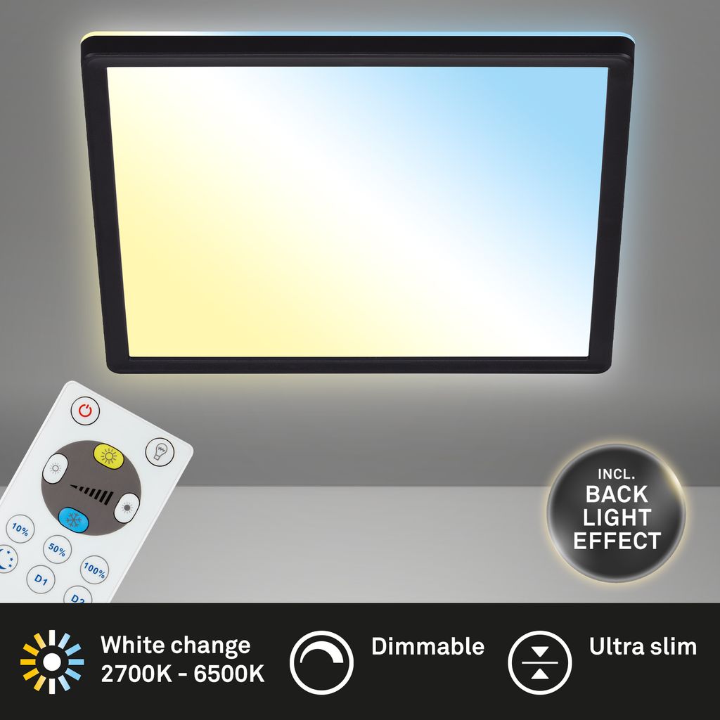 LED Panel Dimmbar Fernbedienung Ultraflach CCT 18W schwarz Kunststoff Briloner 1
