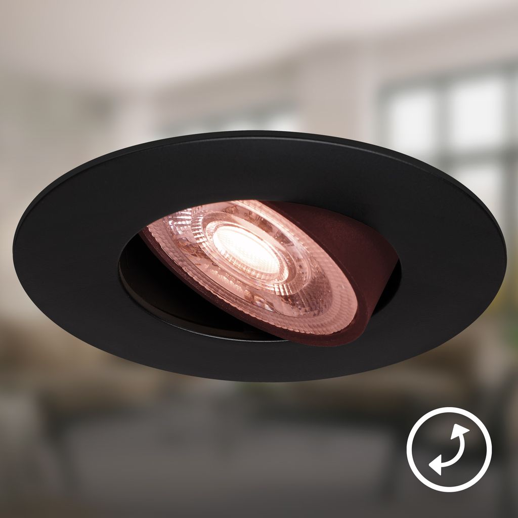 Dimara LED Einbaustrahler 68mm 3er Set - 230V, 4,9W, 460lm, CTS Schalter, Dimmbar, Schwarz