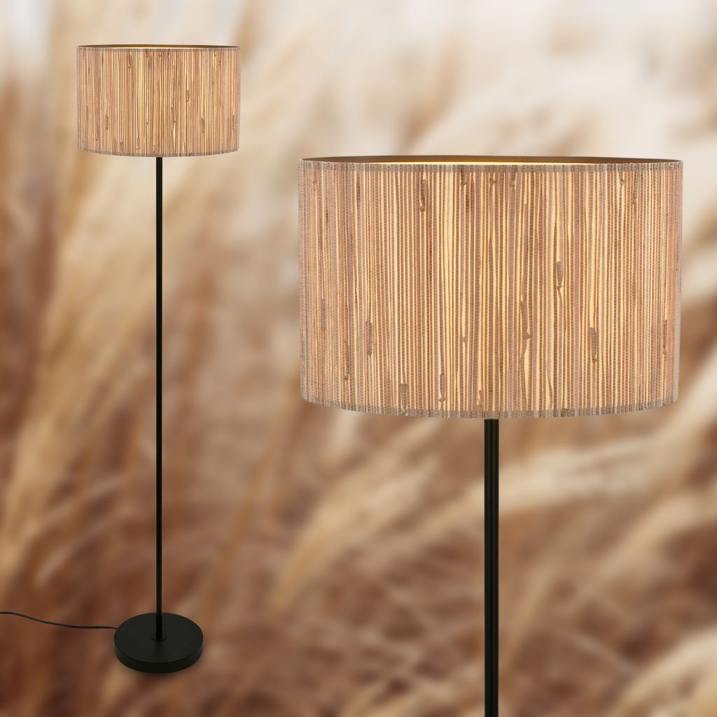 Briloner Slama Stehlampe, Seegras Schirm, Ein/Aus Fußtaster, Natur