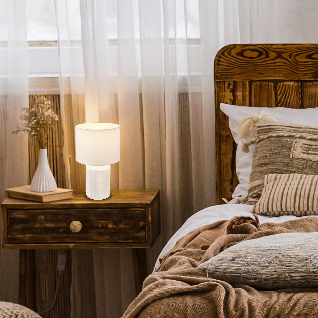 Briloner Ino Tischlampe. Stoffschirm. Kabelschalter. Keramikfuß. Weiß. Ø22 x 37.5 cm 4