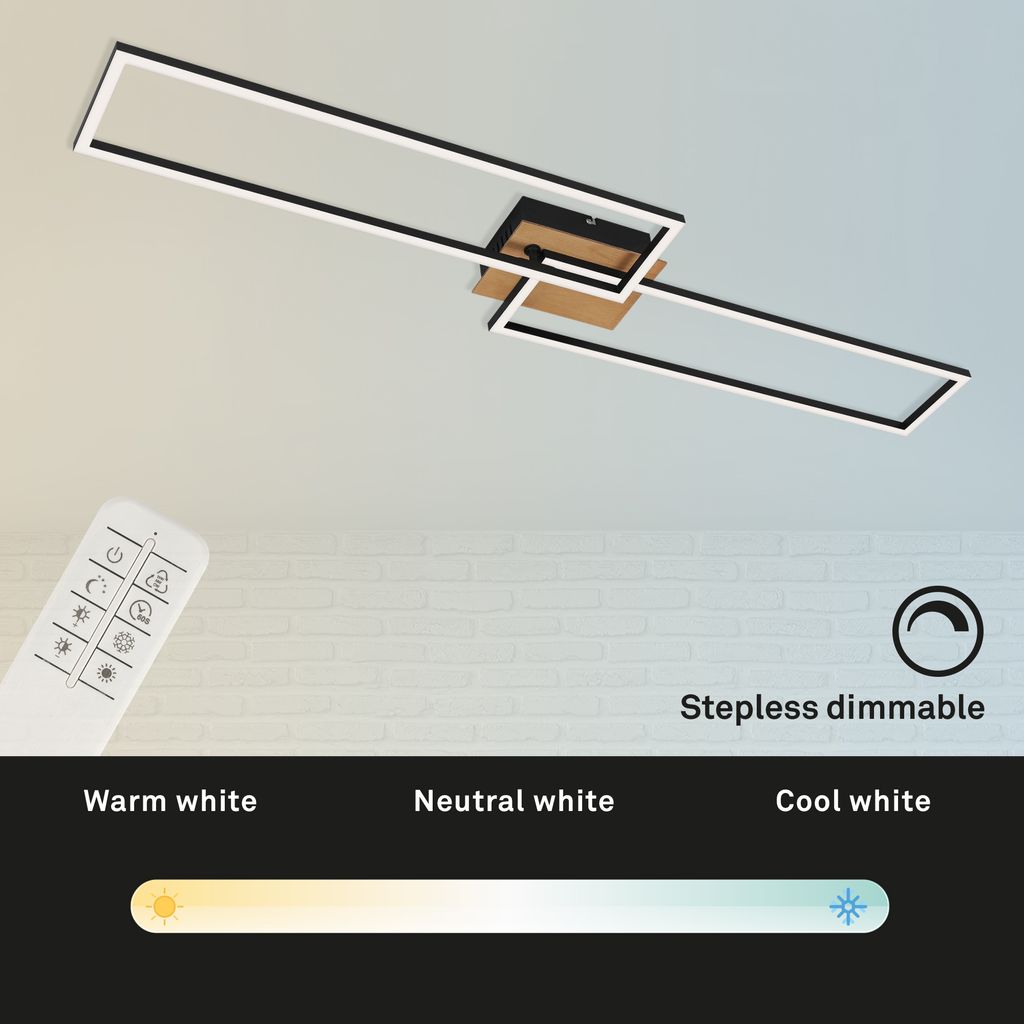 LED Deckenleuchte Dimmbar Fernbedienung CCT 40W Holz-schwarz Metall Briloner 2