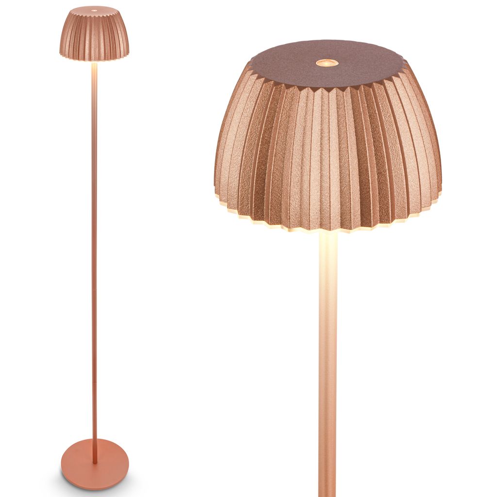 Akku-Stehlampe Riffle - 124 cm, 4,2W, 400lm, Kabellos, LED, Dimmbar, Touch, Kupferfarben