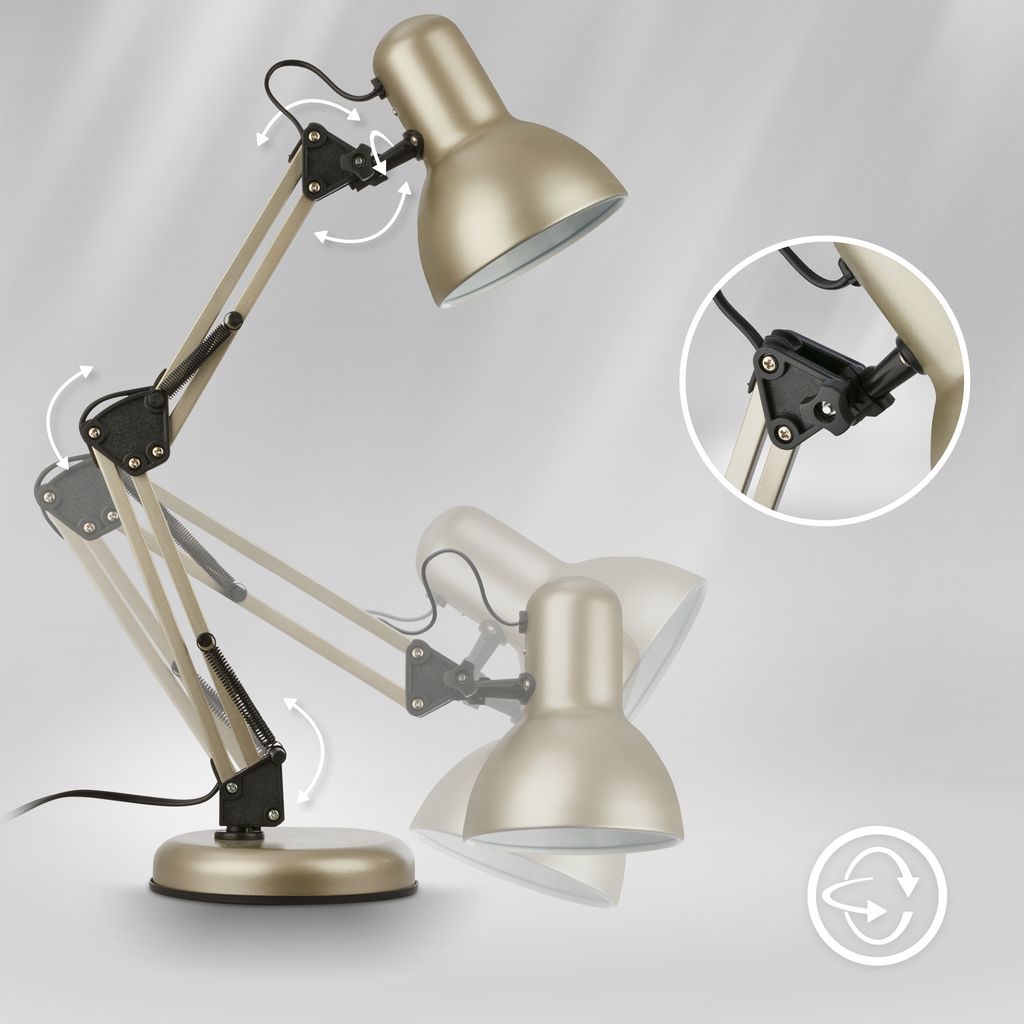 Pixa Desk Lamp - With Switch, Adjustable, E14 Fitting, Satin Metallic