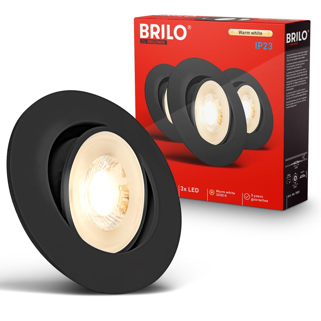 Briloner Show Einbaustrahler 68mm 3er Set - 230V, 4,9W, 480lm, LED, Warmweiß, Schwarz
