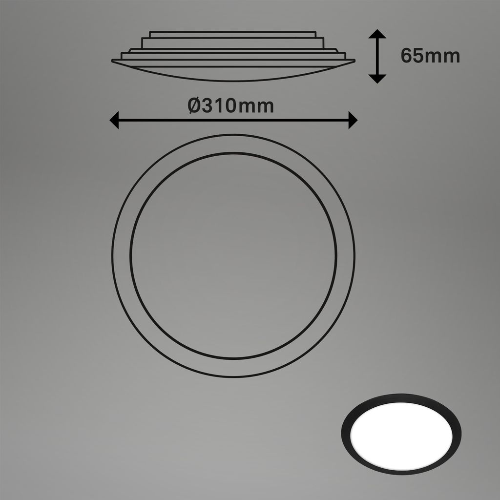 LED Deckenleuchte, 31 cm, 12W, 1250lm, schwarz
