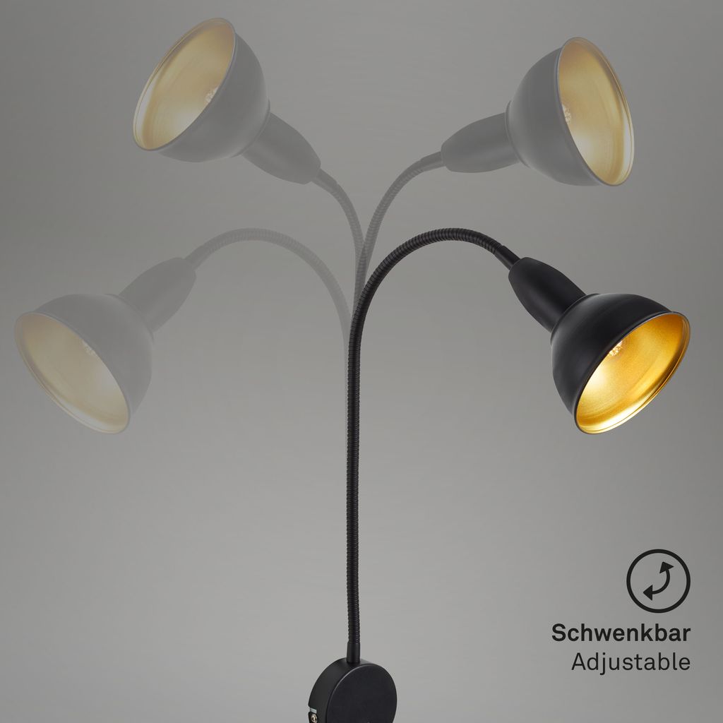 Bettleuchte Ein-/Aus-Schalter Flexibel E14 25 W schwarz-gold Metall Briloner 5