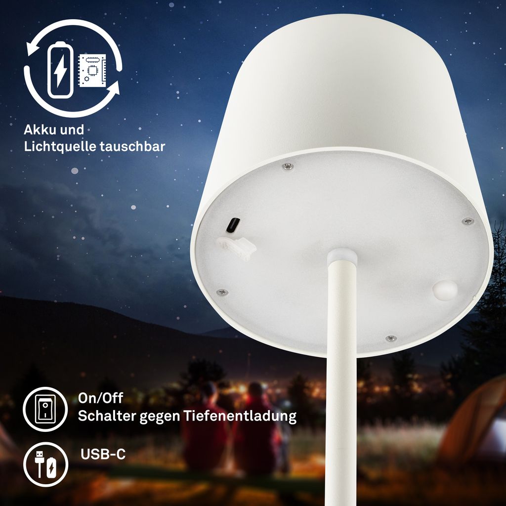 LED Tischlampe Akku LED Tischleuchte Dimmbar Kabellos Touch Aussen/Innen 6