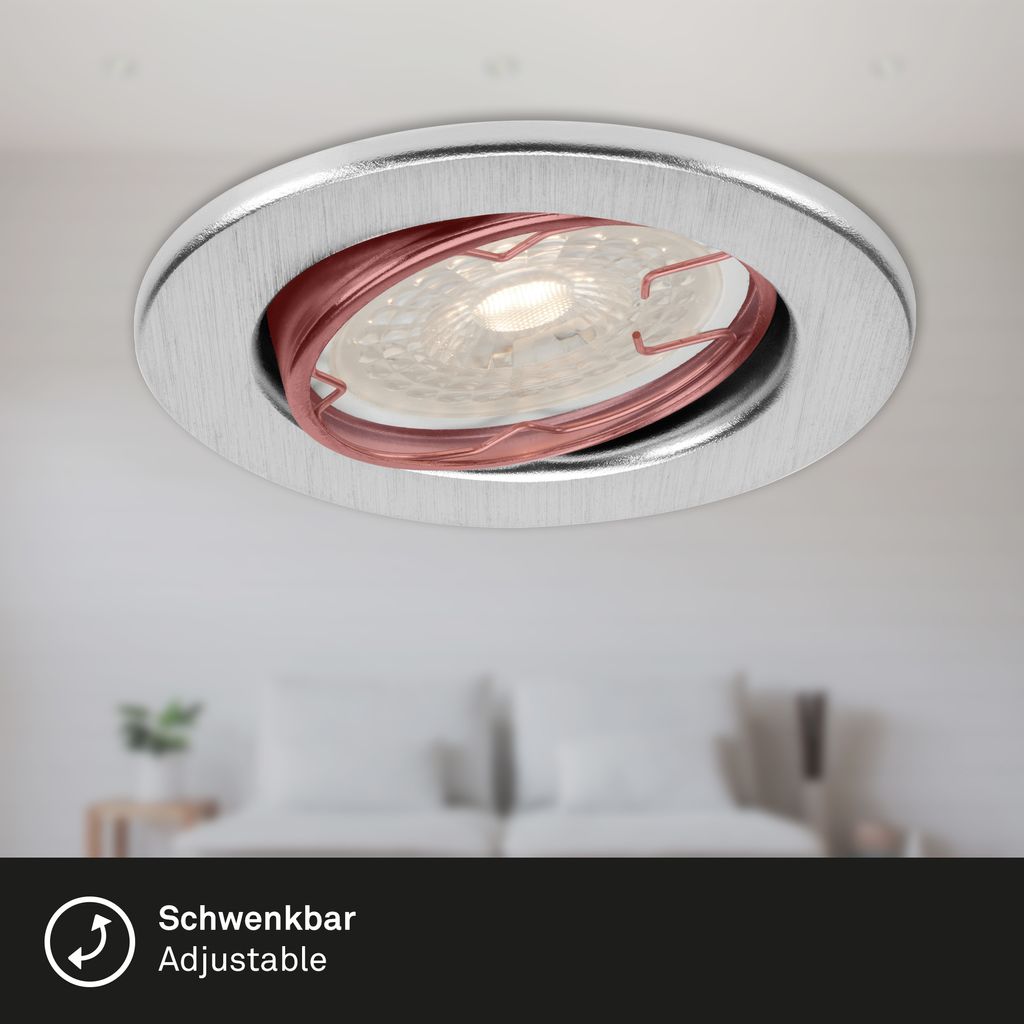 LED downlight set 3-flame "DIMM" I metal / aluminium coloured I incl. 3 x LED/GU10 5,5W 400lm 3.000K I Lifetime 25.000 h, Ra>=80 I dimmable I pivotable I IP23 I 86x70mm (DxH) I 60mm installation depth I 68mm (D) installation dimension