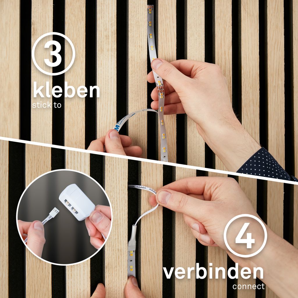 Starter-SET RGB LED Stripe für Wandpaneele 260cm, Fernbedienung, Verteilerbox