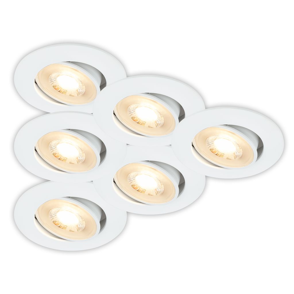 Briloner Besi Einbaustrahler 68mm 6er Set - 230V, 5W, 450lm, LED, Warmweiß, Weiß