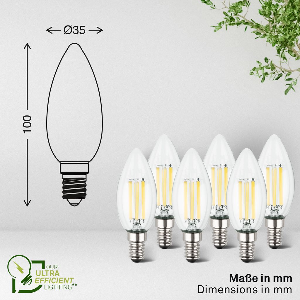 6er Set Bulb A LED Leuchtmittel EEK A - 2,5W, 525lm, E14 Fassung, Warmweiß