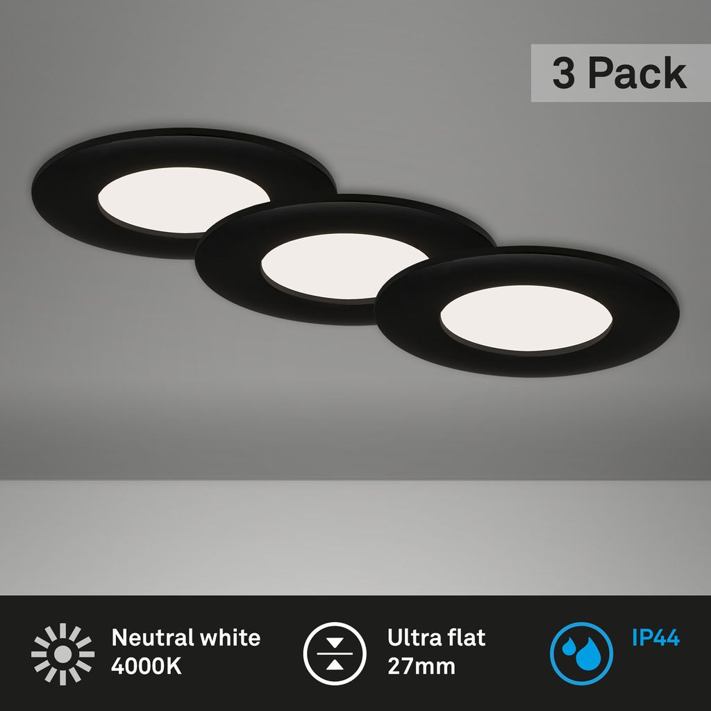 LED Einbauleuchten 3er Set 5 W matt-schwarz 4000K Kunststoff Ø8.5cm  Briloner 1