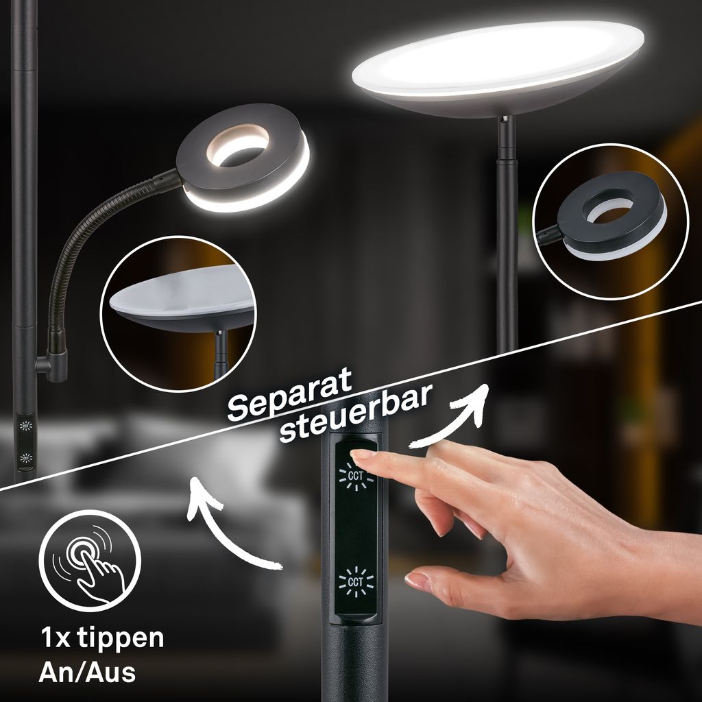 Sira Stehlampe - Dimmbar, LED, Lesearm, CCT, Schwarz