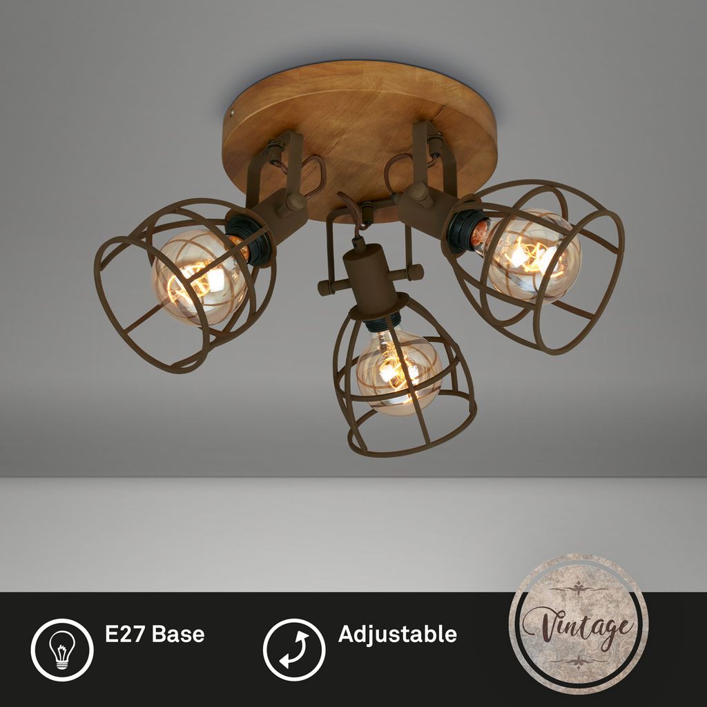Spotleuchte Deckenspot Retro schwenkbar 3xE27 Ø29cm 25W Dunkelbraun Briloner 2