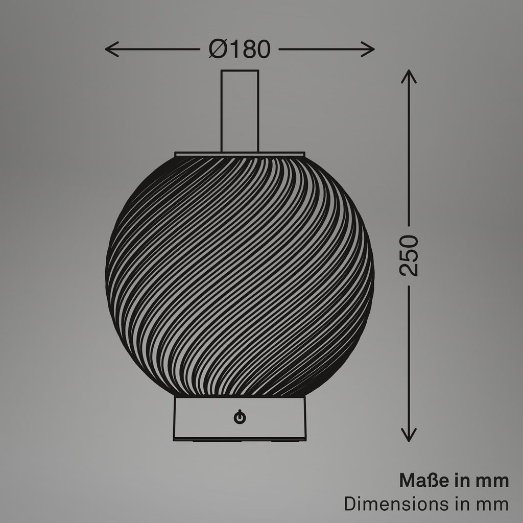 Globe Tischleuchte - 2W, 150lm, Akku, LED, Touch, Dimmbar, 3D-Druck, Schwarz