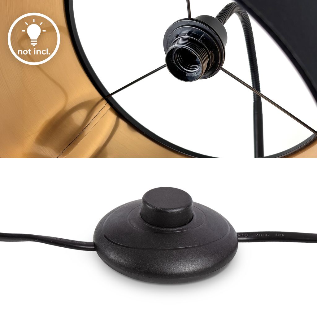 Stehlampe - Schalter, schwenkbar, Stoffschirm, E27 Fassung, Schwarz