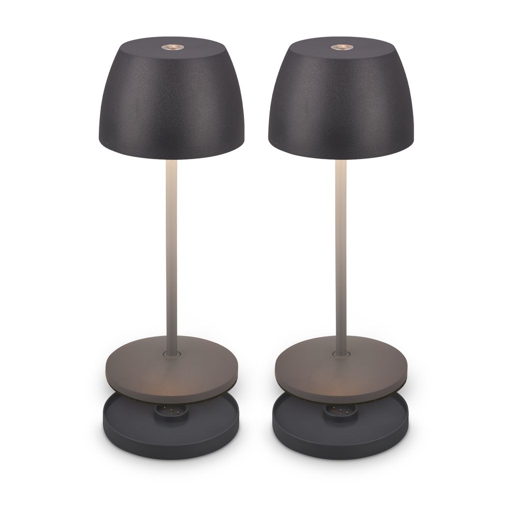 Briloner Serina Mini LED Tischlampe kabellos IP44, Dimmbar, Ladestation, Anthrazit