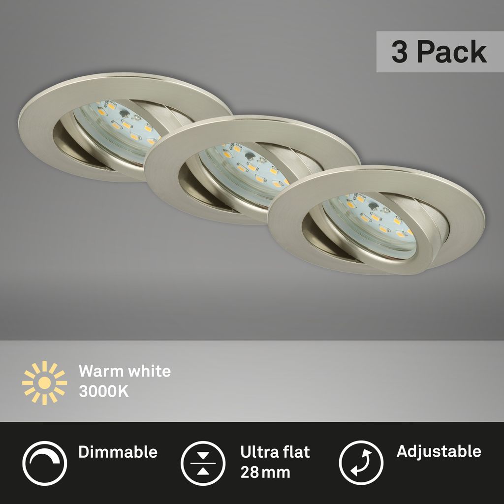 LED Einbauleuchten Dimmbar Schwenkbar 3er Set 5.5 W silber Kunststoff Briloner 2