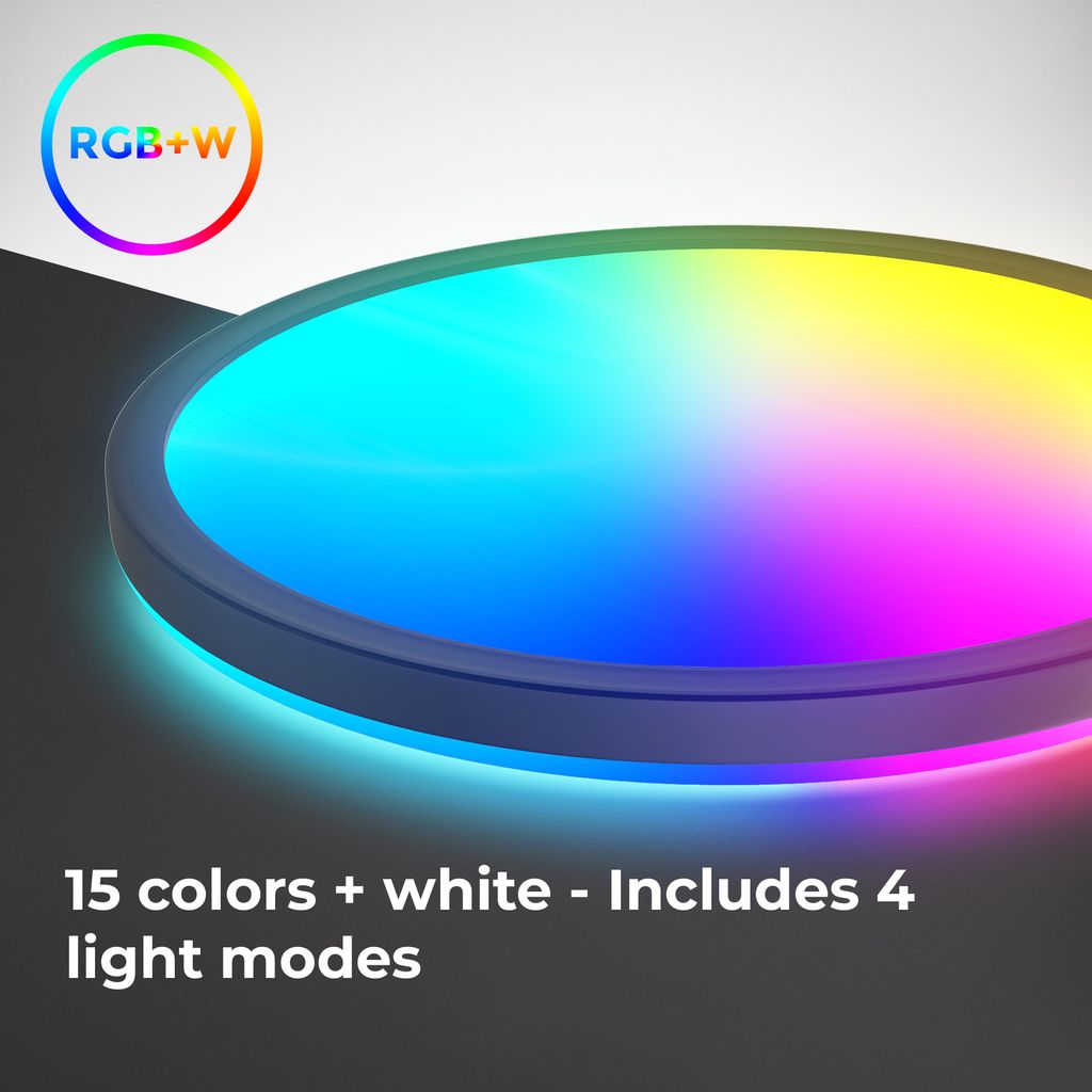 B.K.Licht I Round RGB LED ceiling lamp I ultra flat LED panel I colour change I RGBW ceiling light dimmable I backlight effect I remote control I Black
