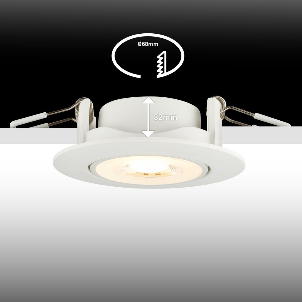 Besi Recessed Spotlight 68mm Set of 6 - 230V, 5W, 450lm, LED, Warm White, White