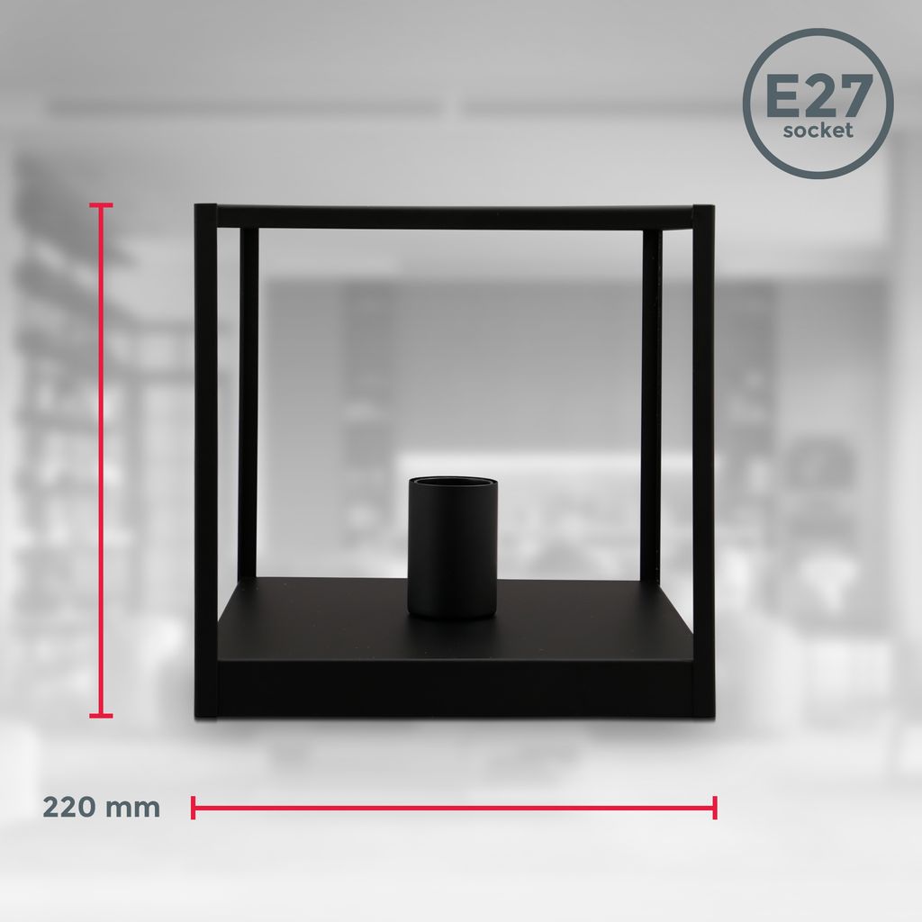 B.K.Licht ceiling light, E27 socket, bulb not included, black metal, cage shape, small cube, side 22cm/8.6in, flush mount ceiling lamp for entrance or hallway