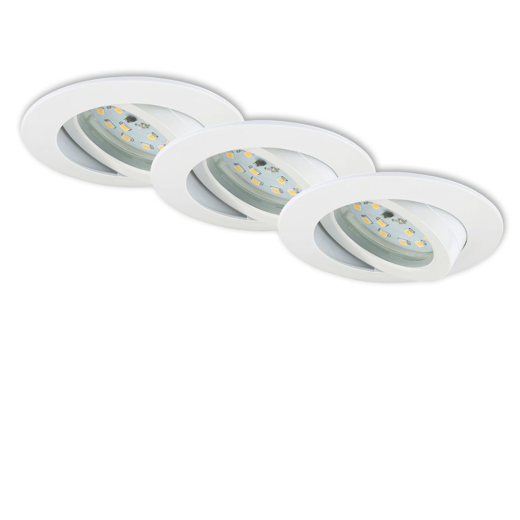 LED Downlight Set "ATTACH" I Synthetic material / white I incl. 3 x LED-module 4,8W 350lm 3.000K I Lifetime 20.000 h, Ra>=80 I non-dimmable I swiveling I IP23 / Protection class II I 82x28mm (DxH) I Installation size 68mm (D)