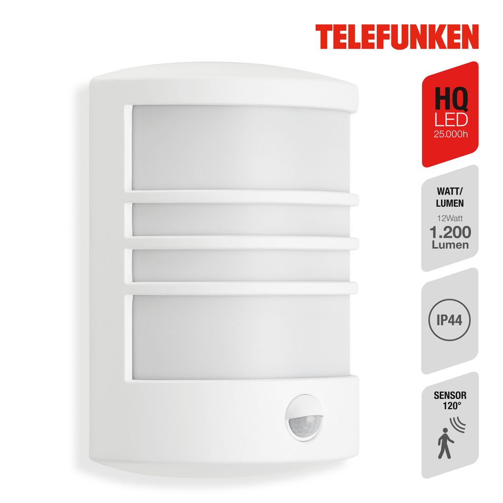 LED Außenleuchte Außenlampe IP44 12W weiß Metall-Kunststoff Telefunken 3