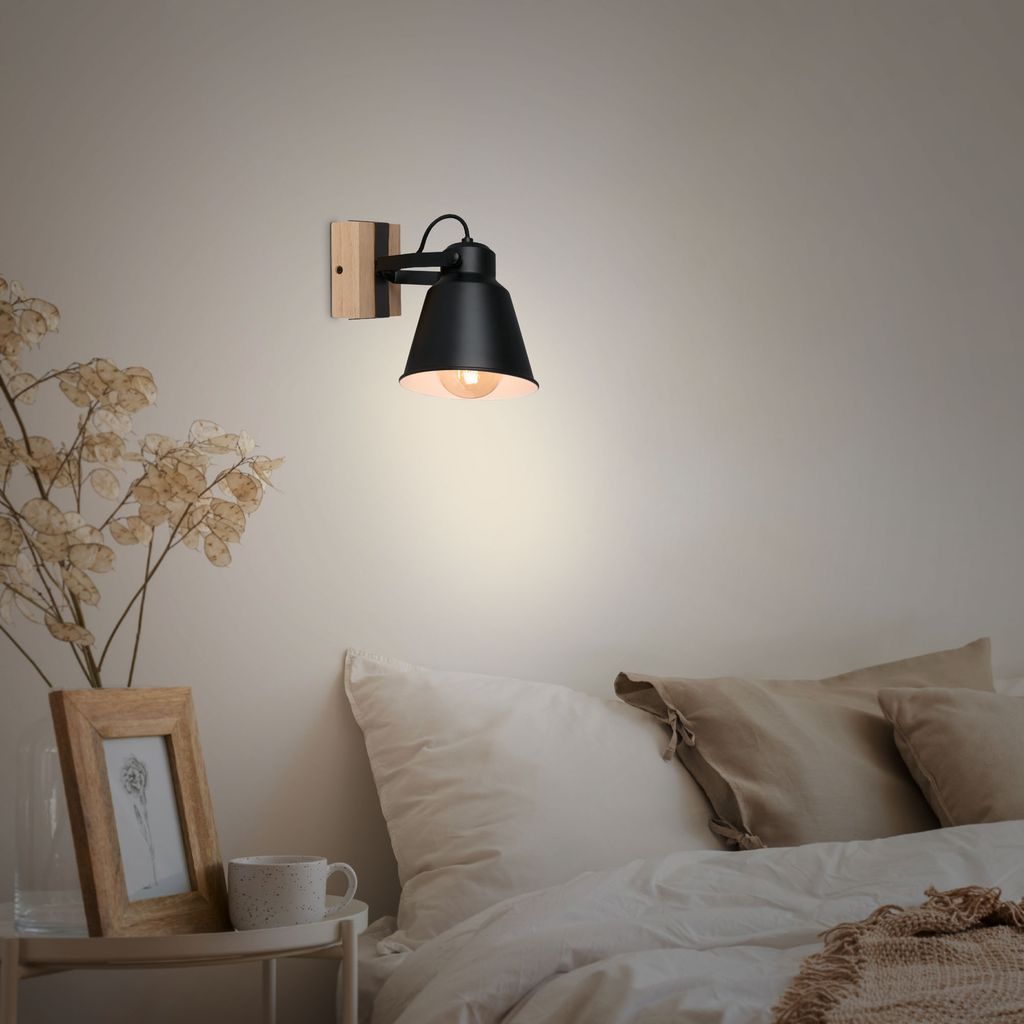 Wandleuchte Wandspot Schwenkbar 1xE27 40W schwarz Metall-Holz Briloner 5
