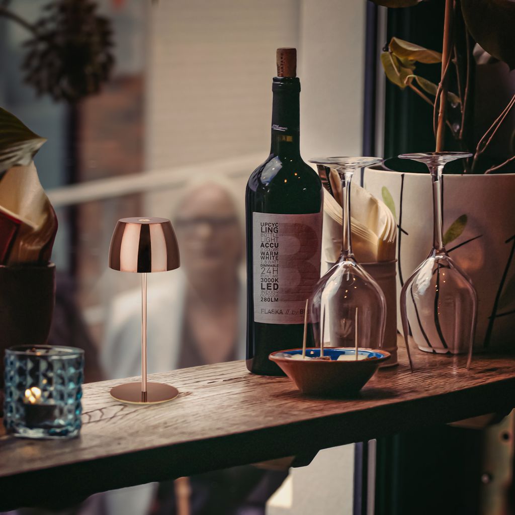 Briloner Serina Mini LED Tischlampe kabellos IP44. Dimmbar. Touch. Spritzwasserschutz. akku. kupfer. Ø8 x 20 cm 8