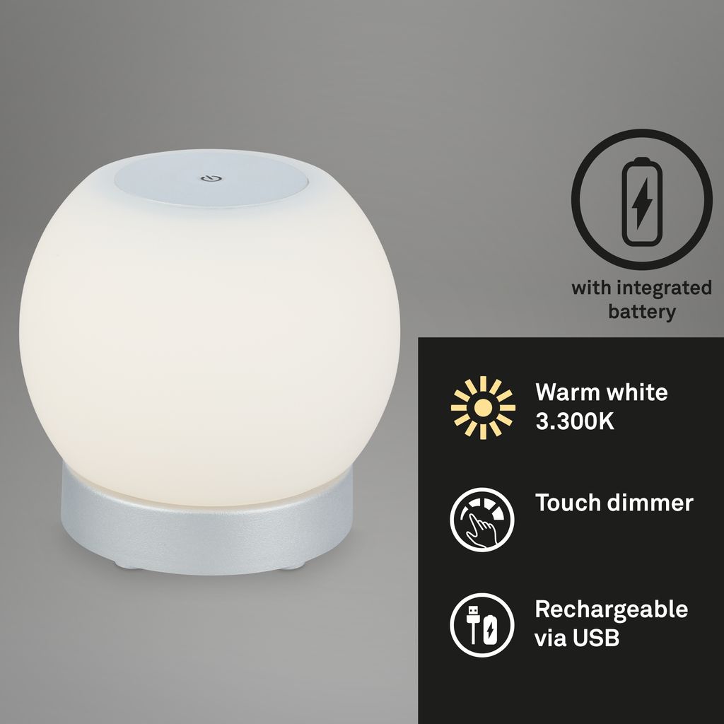 LED Akku Tischleuchte, Ø16 cm, LED-Modul,  3W, 350 lm, chrom-matt