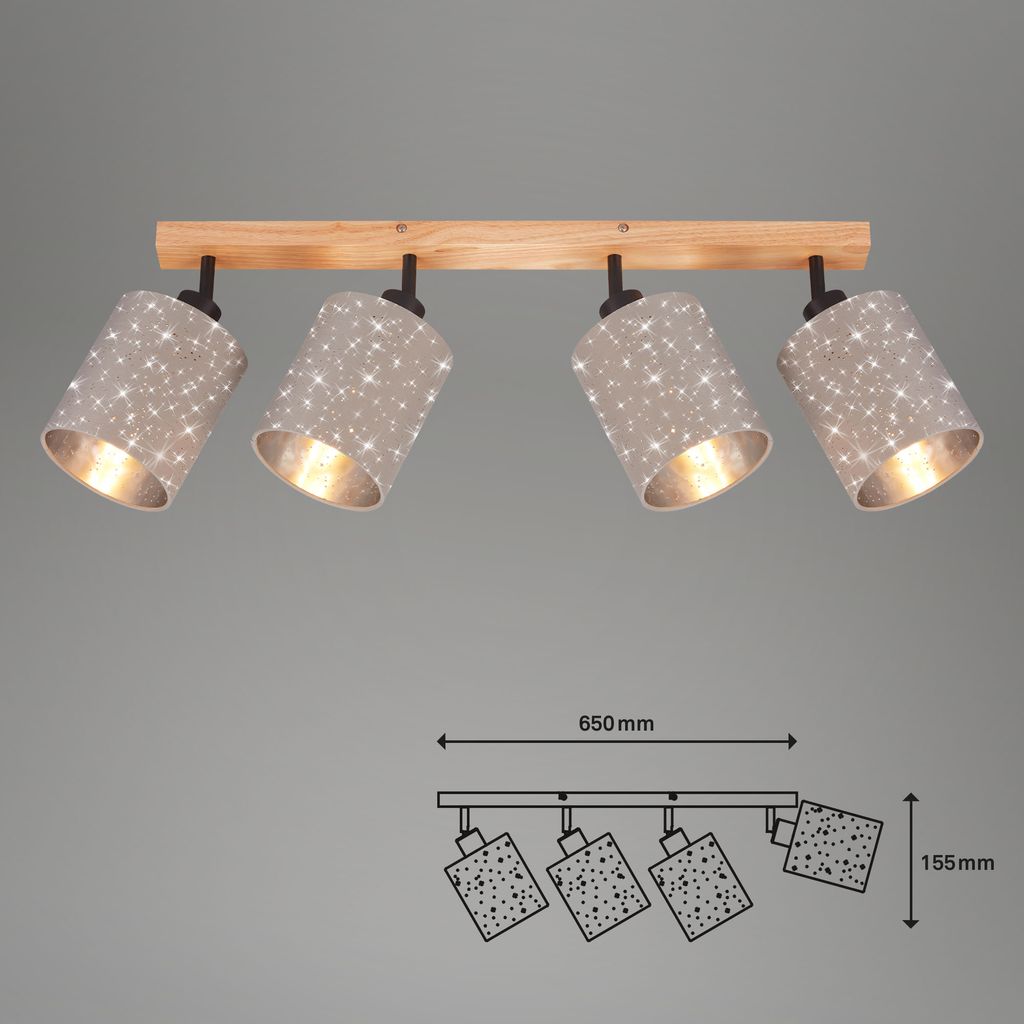 Deckenleuchte Spotleuchte 4xE27 25 W taupe Metall-Holz-Stoff Briloner 6