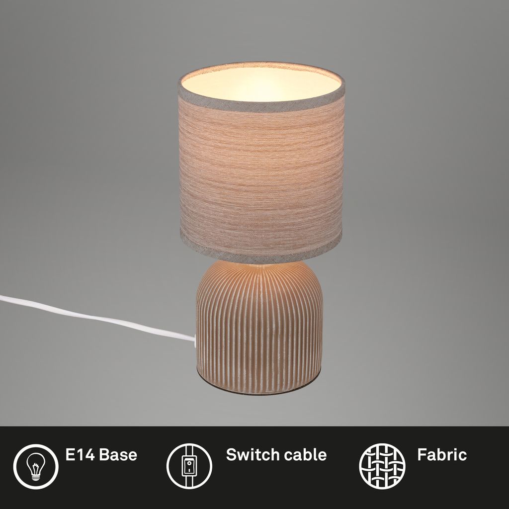 Briloner Ino Tischlampe. Stoffschirm. Kabelschalter. Keramikfuß. Braun. Ø15 x 28 cm 2