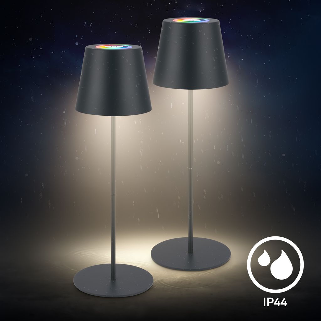 Briloner Calida 3 in 1 RGBW Tischlampe Akku IP44, Dimmbar, Touch, Anthrazit