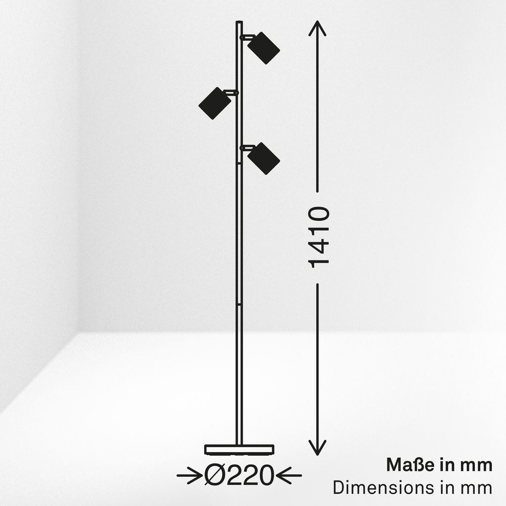 Ida Stehlampe - Schalter, Schwenkbar, GU10 Fassung, max. 9W, Schwarz