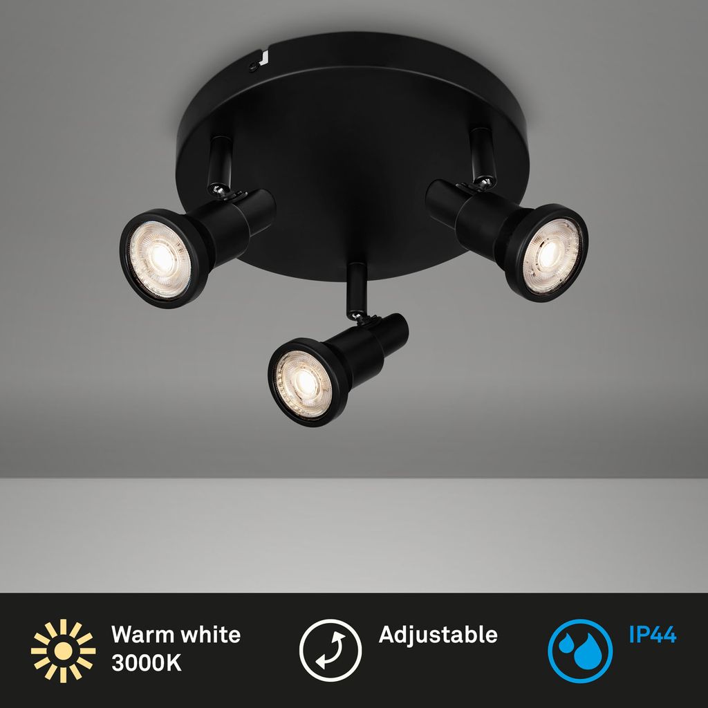Briloner Leuchten - LED Deckenlampe Badezimmer. verstellbar. LED Deckenleuchte Bad. IP44. warmweiße Lichtfarbe. GU10. Schwarz. 210x106 (DxH) 2