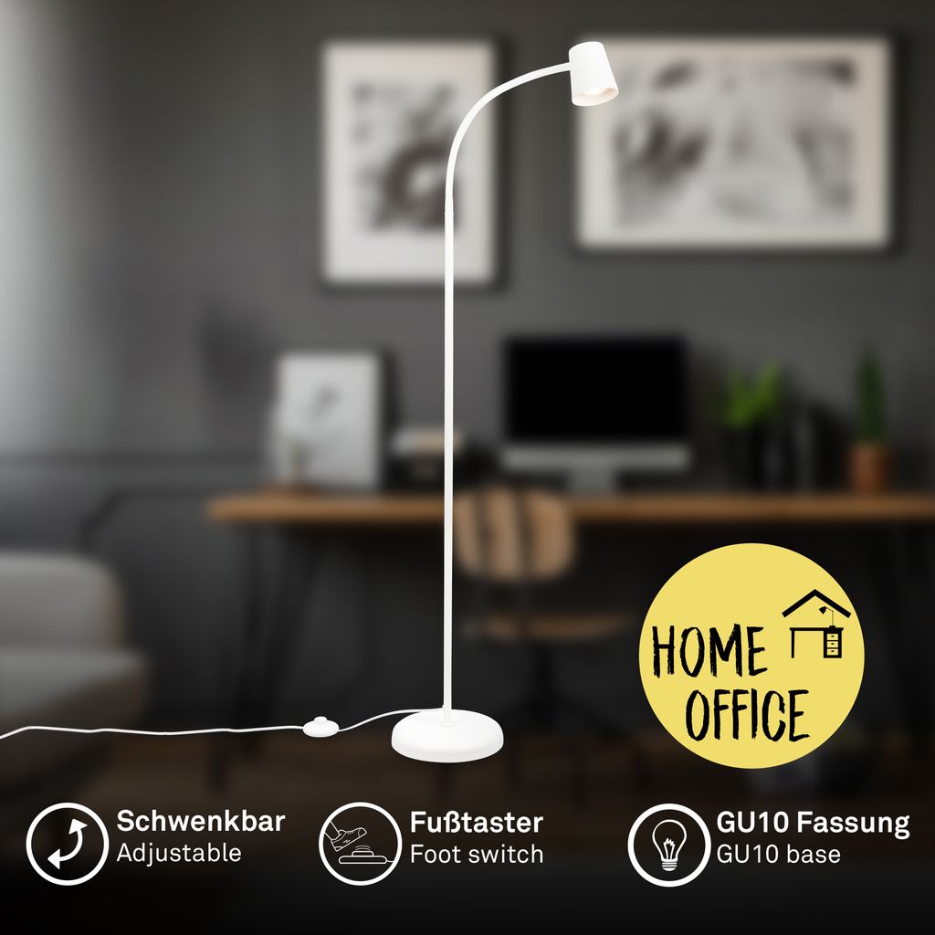 BRILONER Stehleuchte. mit Fußschalter. flexibler Lampenkopf. Stehlampe. 127.5 cm. 1x GU10. max. 9W. weiß 1
