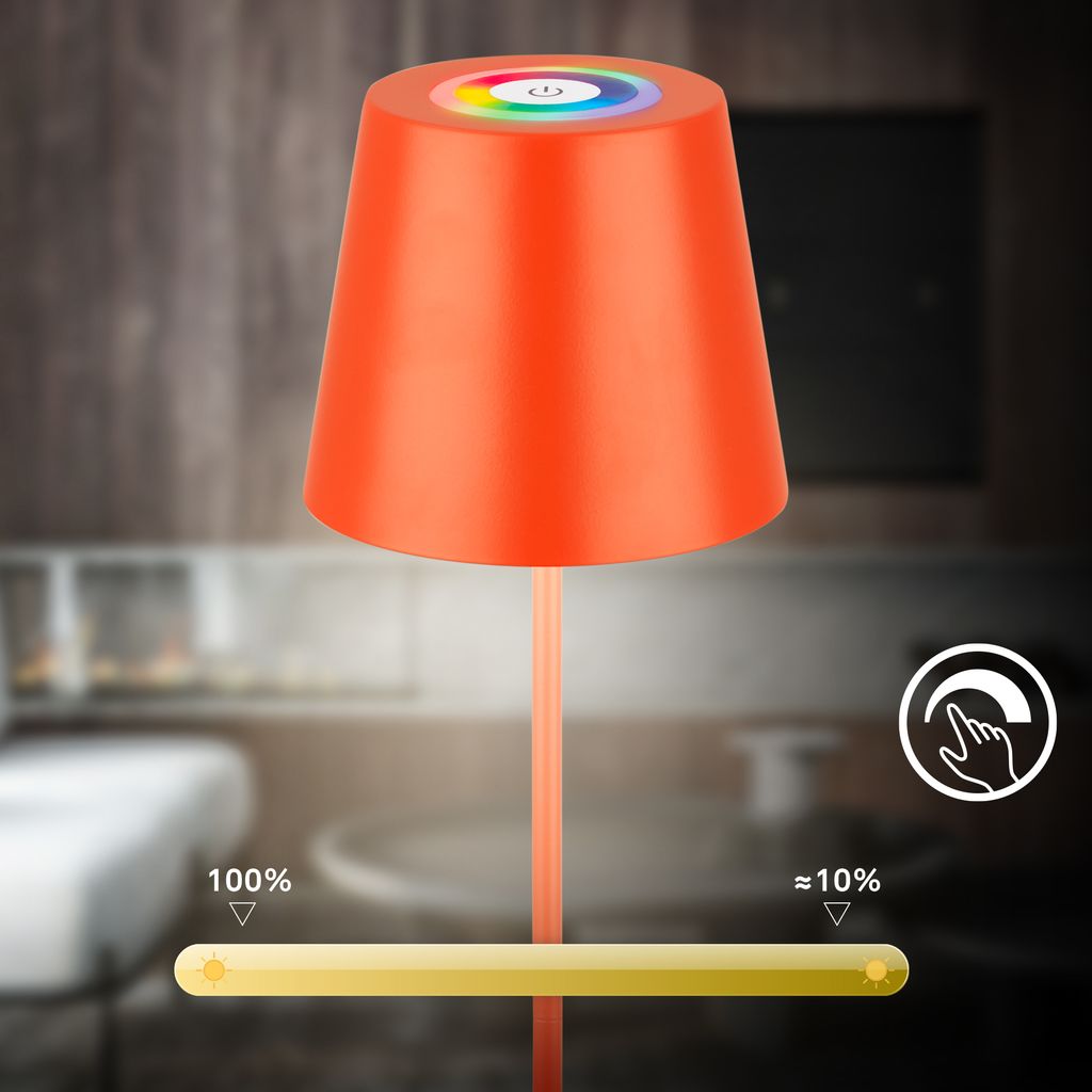 Calida Tischlampe - 2,5W, 200lm, Akku, LED, Dimmbar, RGBW, Flaschenaufsatz, Orange