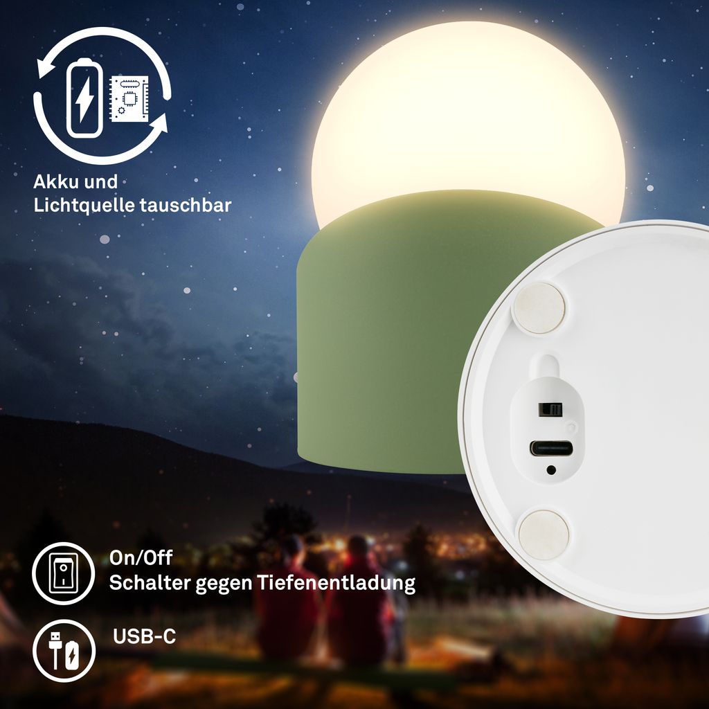 Sora Mini LED Tischlampe kabellos IP54, Dimmbar, Touch, 2er Set, Grün