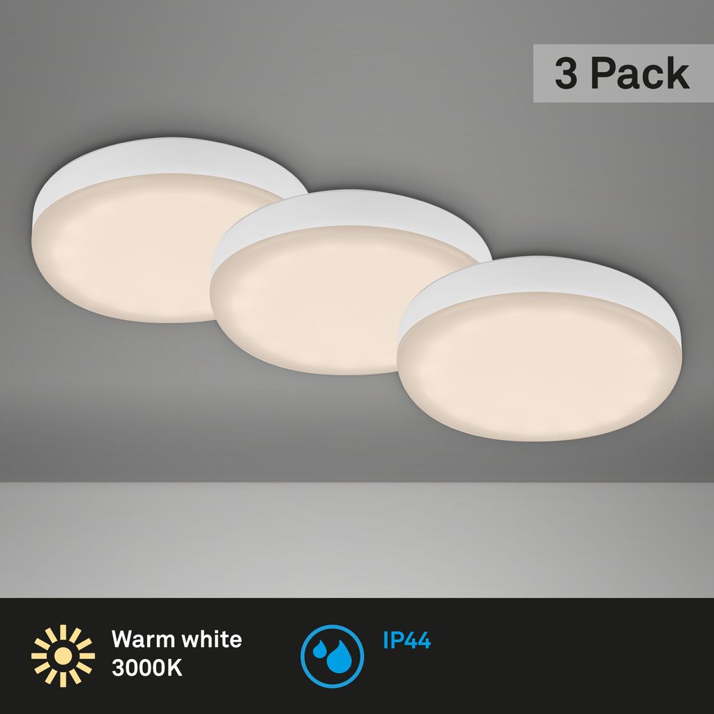 PLAT frameless LED-downlights, set of 3 I plastic-metal / white I incl. 3 x LED-platine 3W 350lm 3.000K I lifetime 25.000h, Ra>=80 I not dimmable I IP44 I 75x36mm (DxH) I Installation dimensions: 60x30mm (DxH)
