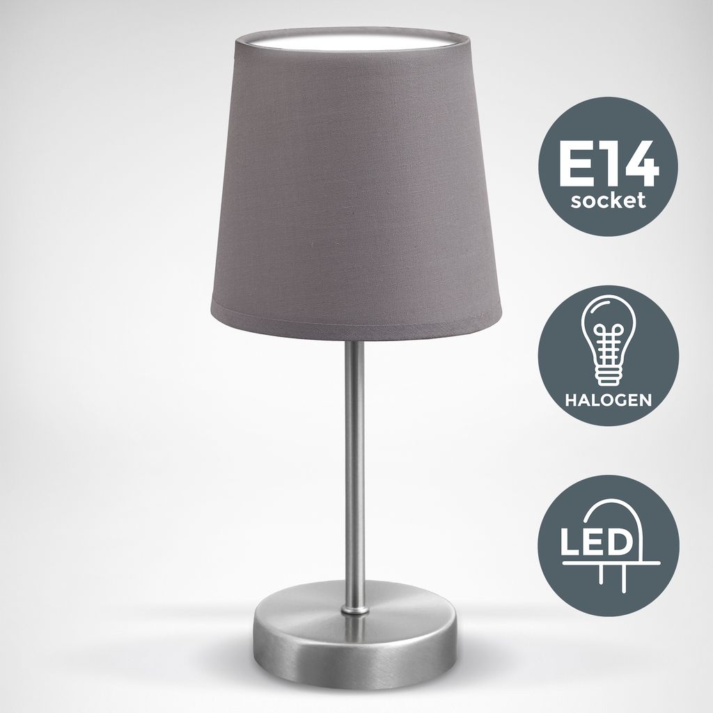 Nachttischlampe - mit Schalter, Stoff, max. 25W, E14 Fassung, grau
