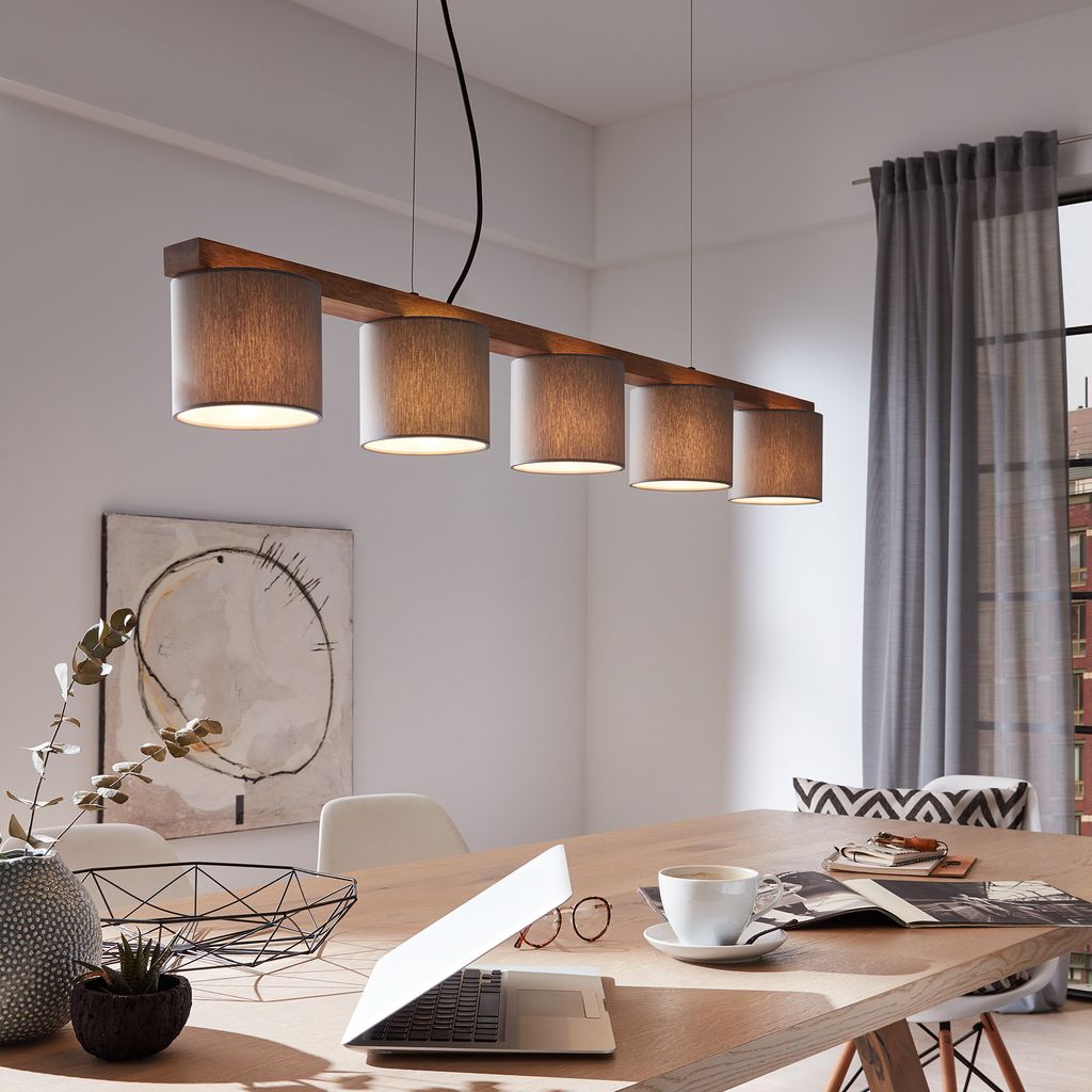 Stoff-Pendelleuchte 110 cm ? 5-flammig, E14, max. 25W, höhenverstellbar, Grau