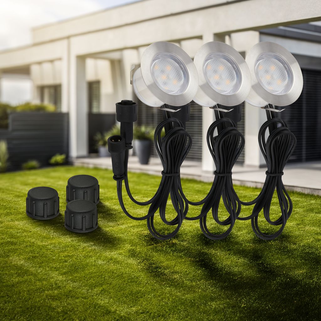 CONNECT TO SHINE Erweiterungsset Padouk mit 3er Set LED Bodeneinbaustrahler. IP67 8