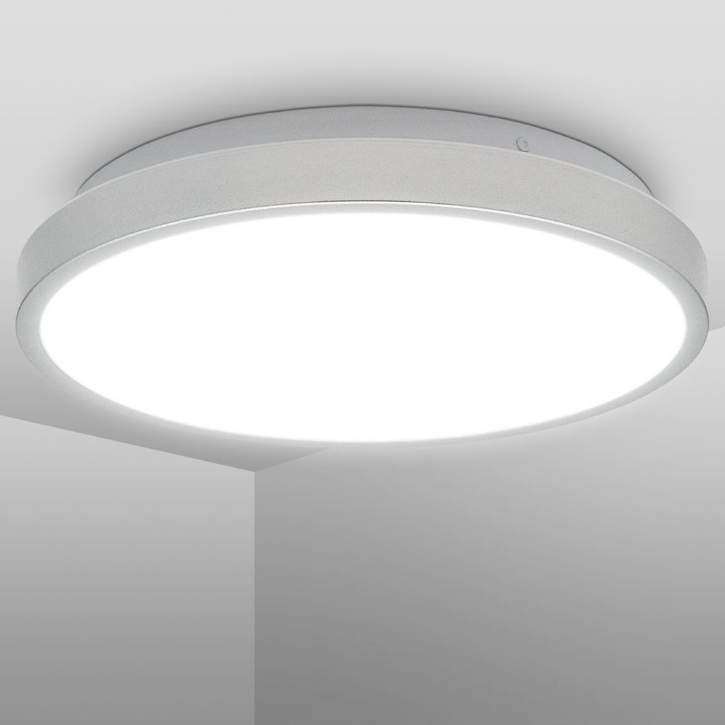 Deckenlampe Ø29 cm - 12W, 1200lm, LED, IP44, neutralweiß, silberfarbig